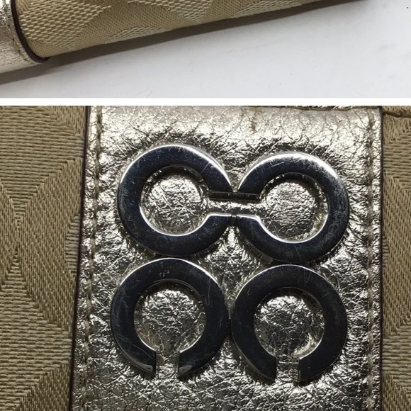Coach Julia OP Art Signature Accordian Metallic Gold & Tan Wallet. Lite wear - Picture 5 of 9